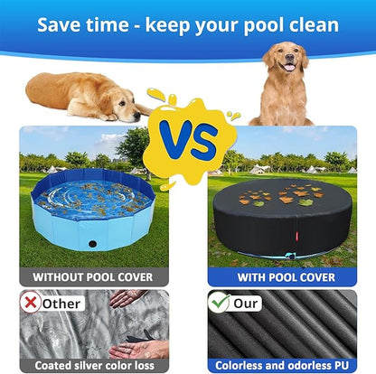 QH.HOME 80" D x 12" H Pet Pool Cover, Portable Round Collapsible Dog Pool Cover with Odorless 600D PU Material and Heavy Duty Ratchet Design, Waterproof Kiddie Pool Cover - Only Cover