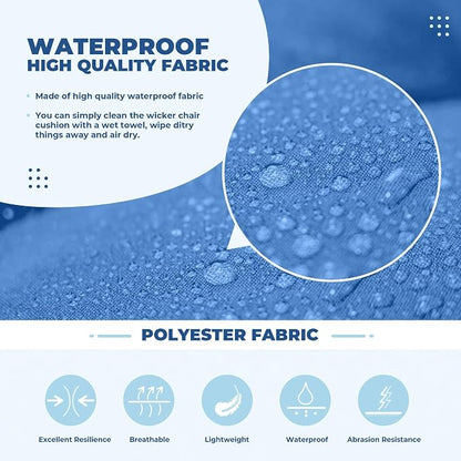 DANGHOOGY Wicker Chair Cushions, Waterproof Outdoor Loveseat Cushions for Patio Furniture, Tufted Wicker Furniture Cushions, 1 Loveseat and 2 U-Shaped Cushions, Royal Blue
