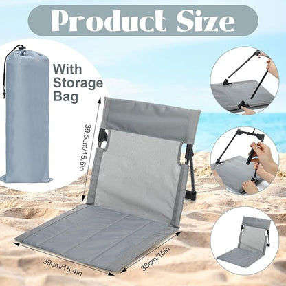 Karenhi 4 Pcs Foldable Poolside Beach Chairs for Edge of Pool Portable Beach Chairs Folding Pool Seats with Back Support Carry Bag for Adults Traveling Camping Picnic Lawn (Light Gray)