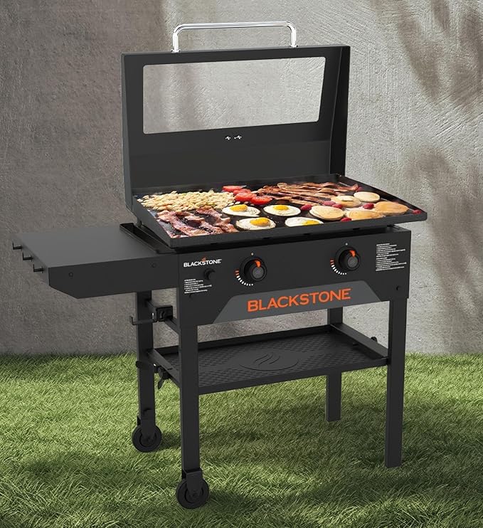 Upgrade Hinged Lid for Blackstone 28" Omnivore Griddle Hood,5857 Visualized Tempered Glass Hard Cover for Blackstone Lid 28" Omnivore 2206 1883 1517 2287 etc.Flat Top Griddle Accessories w/Thermometer