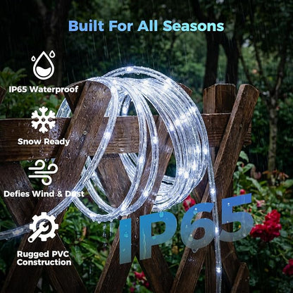 Connectable Solar Rope Lights Outdoor, 165FT 500 LEDs Solar String Lights, IP65 Waterproof 19 Modes Remote Tube Light for Outdoor Indoor Patio Backyards Garden Porch Pool Tree Decor, Cool White