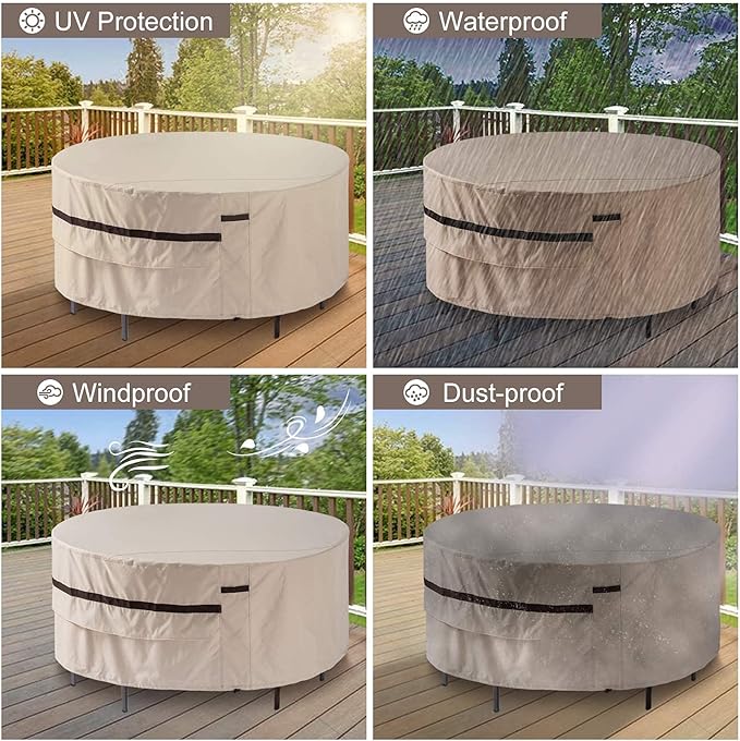Round Patio Table Cover 76'' Dia Waterproof Patio Furniture Set Covers 30''h Outdoor Lawn Table and Chair Covers