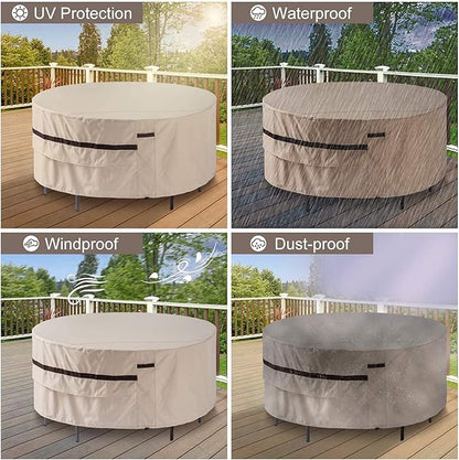Round Patio Table Cover 76'' Dia Waterproof Patio Furniture Set Covers 30''h Outdoor Lawn Table and Chair Covers
