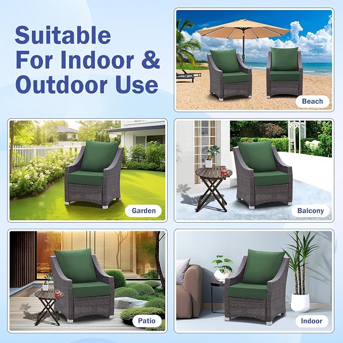 IASEAHK Outdoor Seat Cushion Set, Waterproof & Fade Resistant Patio Chair Cushions, Outdoors Cushion for Patio Furniture, 24 x 24 x 5.75 Inch, Outdoor Couch Cushions with Handle and Ties,ForestGreen