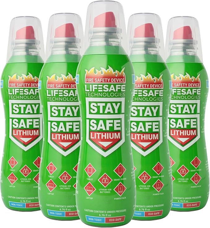 StaySafe Lithium Fire Extinguishing Spray By LifeSafe Technologies | Patented Non-Toxic Fluid Suppresses Fires Caused By Lithium-Ion Batteries in Phones, Laptops, Power Banks and Other Electronics
