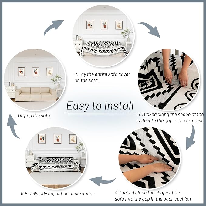 MYSKY HOME Couch Cover for Sectional Sofa Set Boho Geometric Furniture Sofa Cover Washable for Dog Cat Pets Couch Cover 3 Seat Sofa Chenille Couch Protector Multi-Use Couch Covers Blanket,71" X134"