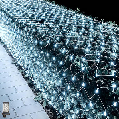 LitHome 21FT x 5FT Christmas Net Lights Outdoor Mesh Lights Connectable | 8 Modes 360 LED Waterproof Cool White Christmas Mesh Light for Bushes, Garden, Backyard, Xmas, Holiday Decor, Clear Wire