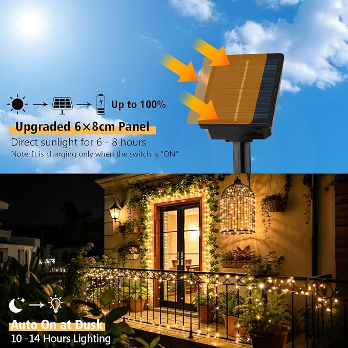 4 Pack Solar Fairy Lights Outdoor 131ft for Garden with 8 Modes(Warm White) | 400 LED Solar String Lights Outdoor Waterproof, Green Wire Twinkle Lights for Outside Christmas Party Decorations