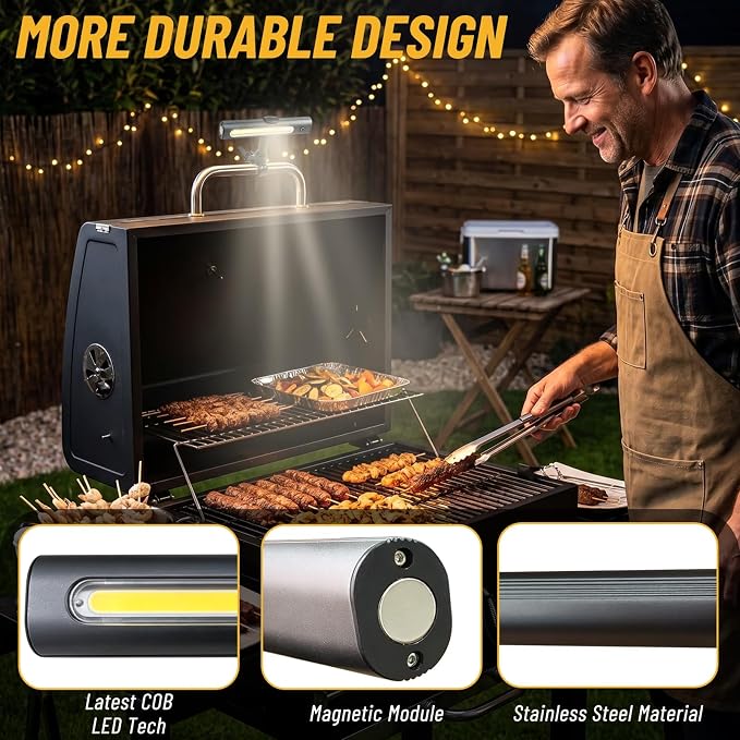 Barbecue Grill Light for Outdoor, Rechargeable 360° Rotatable Waterproof LED Light with Ultra-Bright COB LED, Magnetic Base, Grill Accessories, Smoker BBQ Grilling Gift for Men Dad Him