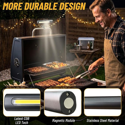 Barbecue Grill Light for Outdoor, Rechargeable 360° Rotatable Waterproof LED Light with Ultra-Bright COB LED, Magnetic Base, Grill Accessories, Smoker BBQ Grilling Gift for Men Dad Him