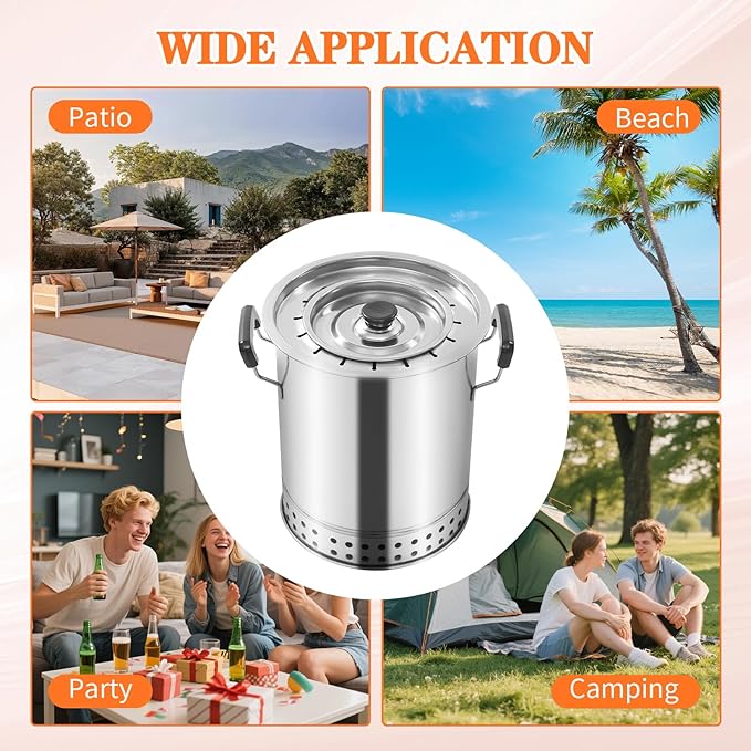 Smokeless Charcoal Hanging Grill, Stainless Steel Mini Kebob Grill with 16 Skewers, Portable Surround Charcoal kebab Grill for Home Party Outdoor Camping