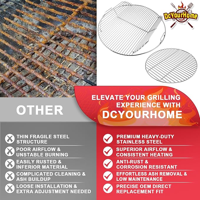 Round Grill Grate for Weber 22" Original Kettle Charcoal Grills, 7436 Cooking Grate & 7441 Charcoal Grate for Weber Performer/Jumbo Joe Premium/ Master-Touch & Other 22 Kettle Grill Accessories