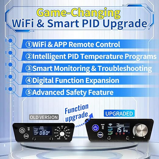WiFi Controller Replacement for Pit Boss Vertical Pellet Smoker 3/4/5/7-Series & 5-Series Charcoal Grill Smoker with APP Control, Real-Time Temp Monitoring, Includes RTD Probe, 2 Meat Probes, Hot Rod