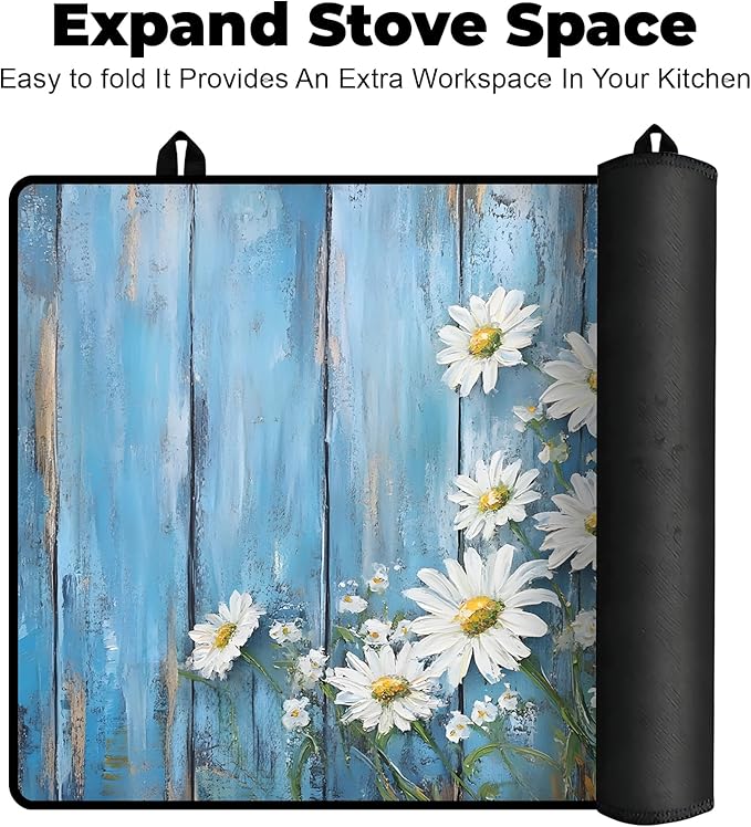 Silicone Glass Stove Top Cover- Mat for Electric Stove Protector with Anti-Slip Rubber Coating Scratch-Resistant XL Dish Drying Mats For Kitchen (Chrysanthemum, 30"L x 21"W)