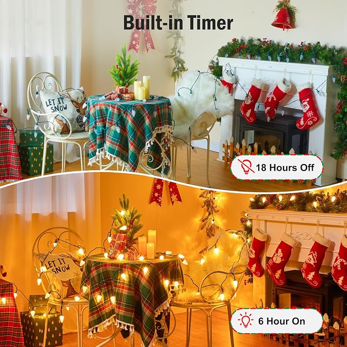 Minetom 100 LED C9 LED Christmas Lights Outdoor, 66FT Lighted Length Plug-in Waterproof C9 String Lights with Timer & Memory Function, 8 Modes, Connectable, for Tree Home Yard Party Indoor, Warm White