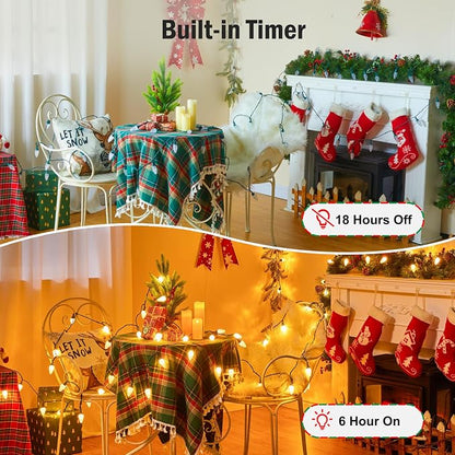 Minetom 100 LED C9 LED Christmas Lights Outdoor, 66FT Lighted Length Plug-in Waterproof C9 String Lights with Timer & Memory Function, 8 Modes, Connectable, for Tree Home Yard Party Indoor, Warm White