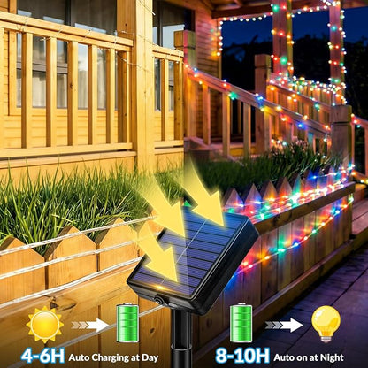 Solar Rope Lights, 33FT 100 LED Solar Fairy Lights with 8 Lighting Modes, IP65 Waterproof Trampoline Lights Outdoor for Garden Yard Patio Deck Fence Tree Party Holiday Decoration, Multicolor