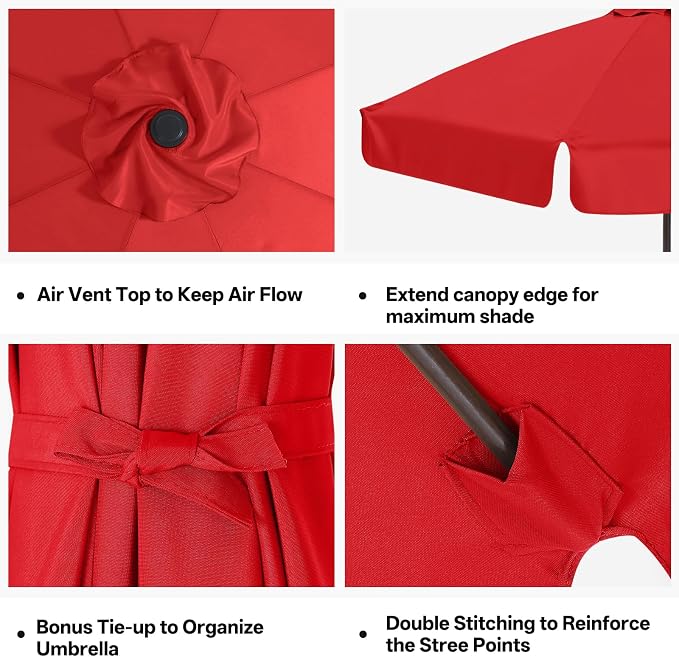 MASTERCANOPY Valance Patio Umbrella 10 ft Replacement Canopy for 8 Ribs-Red Canopy Only