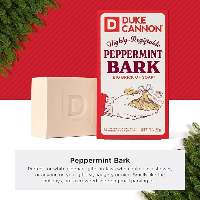 Duke Cannon Supply Co. Big Brick of Soap Bar for Men Holiday Edition - Peppermint Bark Scent, 10 oz. (1 Pack)