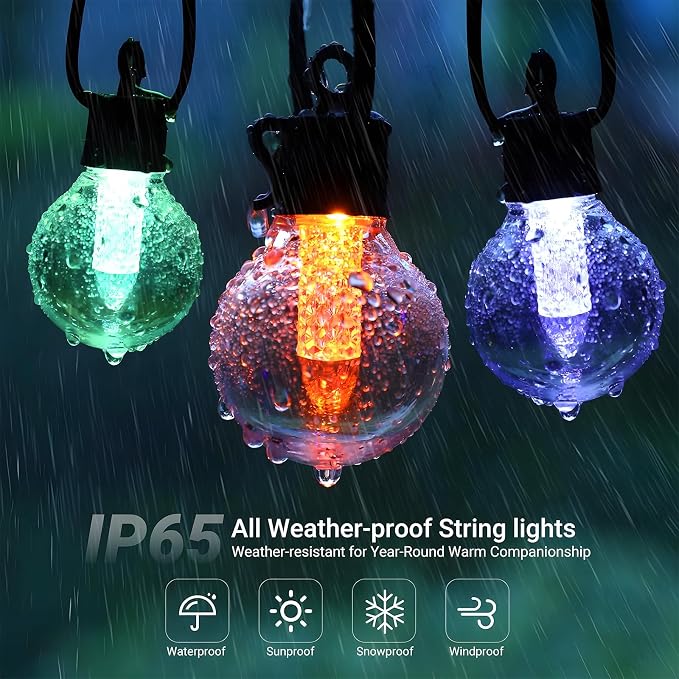 10FT Color Changing String Lights Outdoor- LED Patio Lights with 8 Shatterproof Waterproof RGB Bulbs, Colorful Outdoor Lights for Party Outside Porch Bistro Backyard Garden Decorative