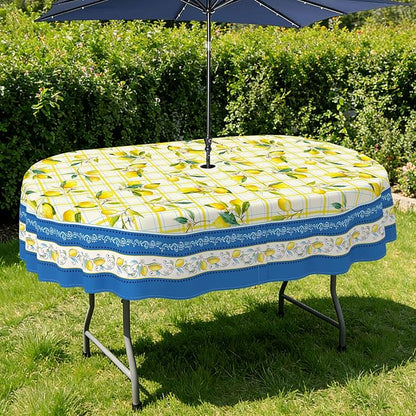Outdoor Tablecloth with Umbrella Hole Elegant Zipper Patio Table Cloth for Outdoor Patio Garden Yard Decor