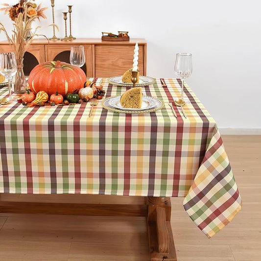 Waterproof Plaid Tablecloth Fabric - Square 58x58 Inch Classic Gingham Checker Christmas Thanksgiving Table Cloth for Indoor/Outdoor Use - Xmas Tabletop Cover for Picnics, BBQs, and Parties