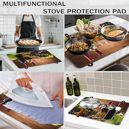 Wine Glasses Glass Top Stove Cover Protector,Farmhouse Grape Wine Bottle Stove Top Covers for Electric Stove,Washable Heat Resistant Cooktop Mat Anti-Slip Range Covers, 28 x 20 Inch