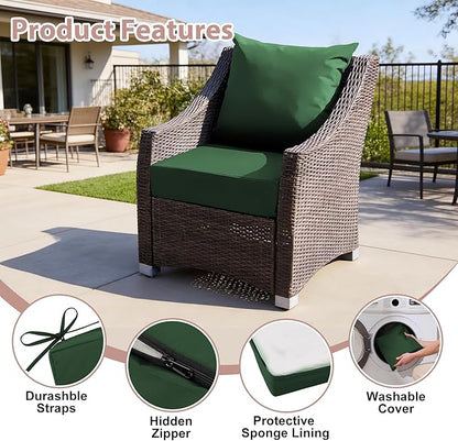 Outdoor Deep Seat Cushion Set, 24x24 Inch, Forest Green, Set of 4 | Water-Resistant, Fade-Resistant, Removable Cover, For Patio Chair & Sofa&Furniture