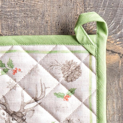 Maison d' Hermine Pot Holders 100% Cotton Heat Resistant Potholders 8" x 8" Hot Pads with Loop for Thanksgiving Christmas Decorations BBQ Cooking Baking Handling Hot Pans (Pack of 1, Christmas Dew)