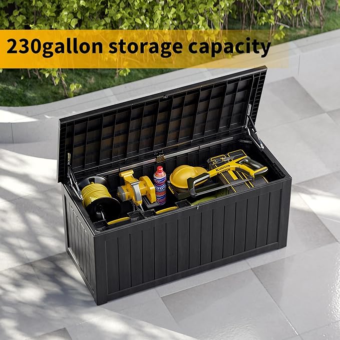 280 Gallon Resin Large Deck Box, Waterproof Outdoor Storage box for Patio Cushions, Garden Tools, Lockable (Black)