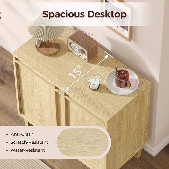 31 inch Sideboard Buffet Cabinet, Modern Credenza with 2 Doors & Adjustable Shelf, Small Coffee Bar Storage for Kitchen, Entryway