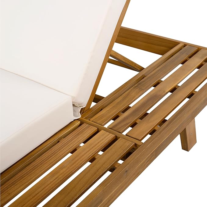 Christopher Knight Home Kayes Acacia Wood Chaise Lounge with 4'' Triple Folds Cushion, Outdoor 79'' Patio Recliner Chair with 4-Position Adjustable Backrest, Sun Lounger for Backyard, Teak+Cream