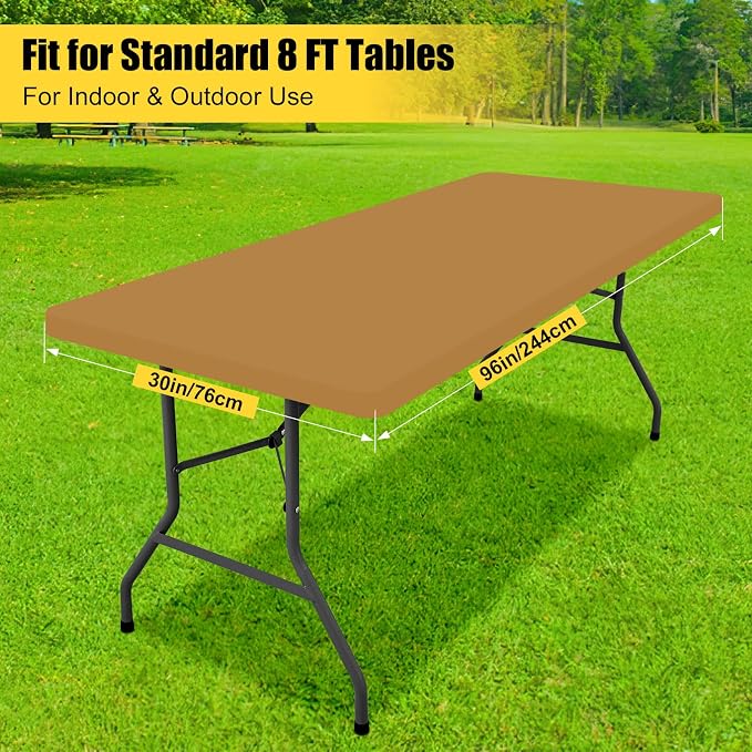 Smiry Rectangle Tablecloth, Elastic Fitted Flannel Backed Vinyl Tablecloths for 8ft Folding Tables, Waterproof Wipeable Table Covers for Indoor, Outdoor, Picnic and Camping (Camel, 30"x96")