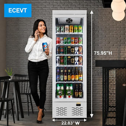 Commercial Beverage Refrigerator with Glass Door, 11 Cu.Ft Upright Display Fridge Commercial Cooler, Merchandiser Drink Refrigerator with Soft LED Light, Romovable Shelves for Restaurant Stores