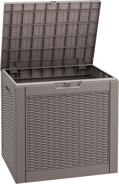Fancyango 32 Gallon Outdoor Deck Box Waterproof, Storage Box for Patio, Resin Storage Bench Lockable for Garden Tools, Package Delivery, Grey