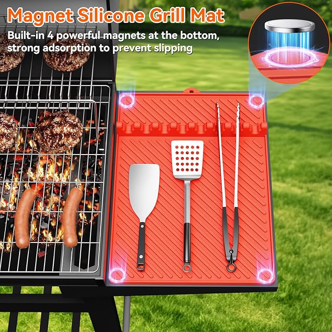 Silicone Griddle Mat for Blackstone - Magnetic Silicone Grill Tools Mat for Blackstone Accessories, Side Shelf Spatula Utensil Mats with Drip Pad for Outdoor BBQ Grill Kitchen Countertop (2-Pack)