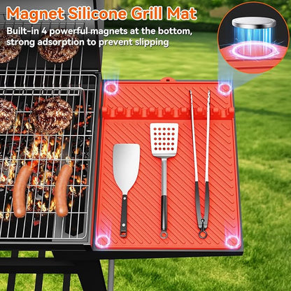 Silicone Griddle Mat for Blackstone - Magnetic Silicone Grill Tools Mat for Blackstone Accessories, Side Shelf Spatula Utensil Mats with Drip Pad for Outdoor BBQ Grill Kitchen Countertop (2-Pack)