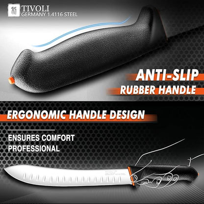 TIVOLI Bullnose Knife 10 Inch - Butcher Carving Knife with Ergonomic Non-Slip Softgrip & German Stainless Steel Razor Sharp Blade for Meat Cutting,Slicing - Gift for Men Women
