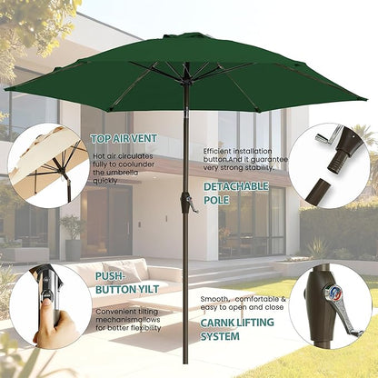 7.5FT Large Outdoor Patio Umbrella with Crank & Tilt - Durable Market Umbrella for Outdoor Patio with 6 Fiberglass Ribs for Poolside,Deck,Yard,Garden