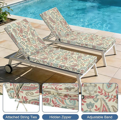 LVTXIII Outdoor Chaise Lounge Cushion 72x21x3 Inch, Water-Repellent Patio Seat Cushion with Ties & Hidden Zipper, Thick Foam Pad for Lawn Chair, Poolside, Patio Furniture, Paisley Vintage