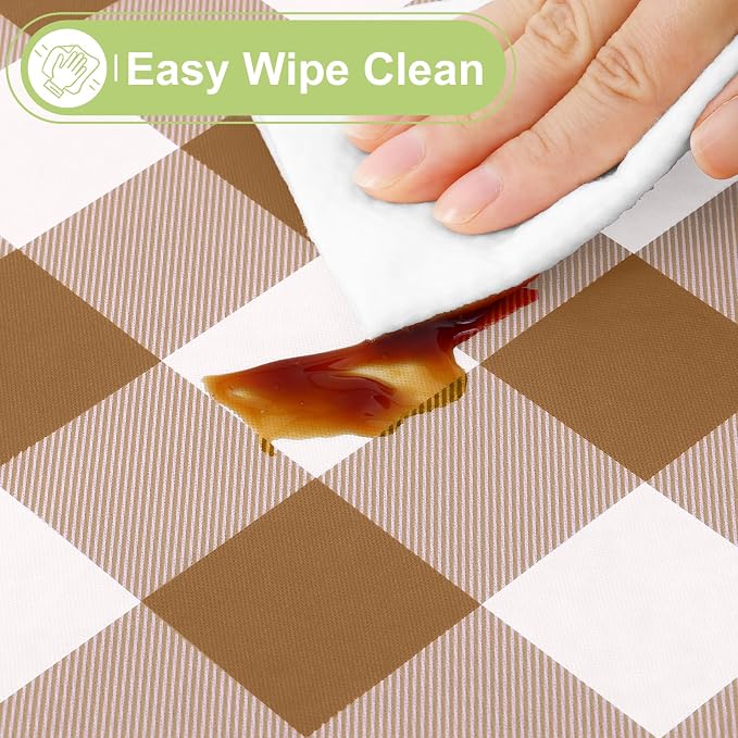 Smiry Picnic Table Cloth, Vinyl Tablecloths with Flannel Backing, 70"x108" | Waterproof Rectangle Table Cloth, Wipeable Buffalo Plaid Table Cover for Indoor and Outdoor (Brown & White)