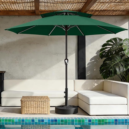 AreShark 12ft 2 Tiers Patio Umbrella - Outdoor Umbrella Waterproof UV Protection, Market Table Umbrella w/ 8 Sturdy Ribs&Crank for Pool, Porch, Garden(Dark Green)