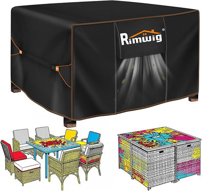 Patio Furniture Covers Waterproof, Square Outdoor dining Table Coffee Cover for winter , Heavy Duty patio table covers for outdoor furniture 49" L x 49" W x 28" H Black