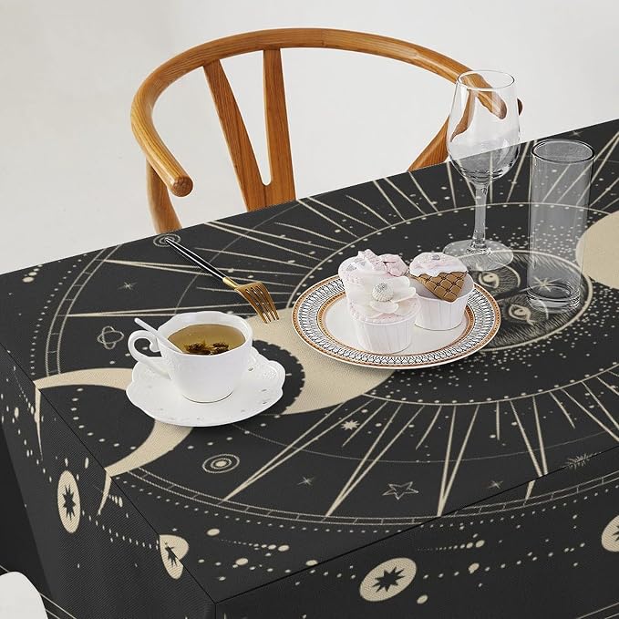 Vintage Moon Sun Tablecloth Moon Phase Star Galaxy Zodiac Signs Moonlight Table Cloth Water Resistant Wipeable Table Cover for Farmhouse Picnic Party Holiday Kitchen Dinner Table 55"x75"