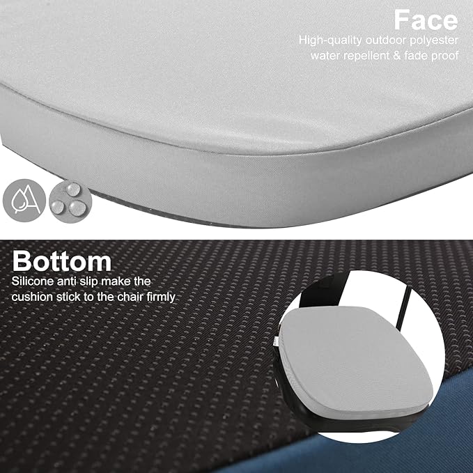 GUEGLSA Outdoor Waterproof Seat Cushions 14x14 inch, Non Slip Metal Chair Pad with Ties, U Shaped Chair Cushion for Kitchen Dining Patio Chair, Set of 2, Grey