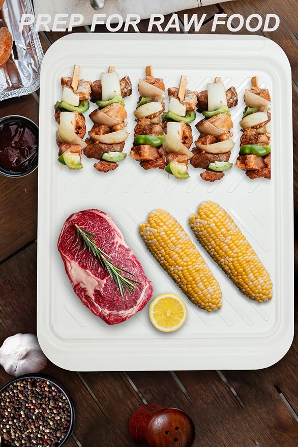 ECOIOU Extra Large Grilling Prep and Serve Trays, 17.3x13 inch BBQ Tray for Raw and Cooked Food, Melamine Serving Trays for Food, Set of 2, Black and White