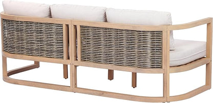 Merax Outdoor All-Weather Acacia Wood 3 Seater Sofa with Cushion and Deep Seat, Patio Sofa Daybed with Sturdy Base for Porch, Lawn, Backyard, Balcony, Light Teak