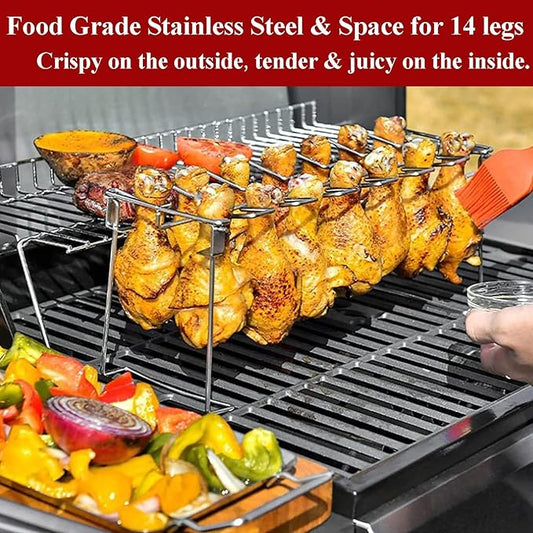 Triceratops 2 Packs Grill Rack, Chicken Leg and Wing Rack, 14 Slots BBQ Chicken Drumsticks Holder Stainless Steel Roaster Stand for Smoker Grill, Oven, Charcoal Grill