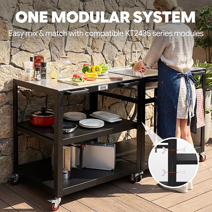 Feasto 36''x 24'' Heavy-Duty Outdoor Pizza Oven Table, 304 Stainless Steel Grill Table with Lockable Wheels for Pizza Ovens & Griddles, 3-Shelf Prep Table for Deck, Patio BBQ & Parties | 304 Stainless Steel Tabletop for Pizza Ovens & Griddles, Heavy-Du...