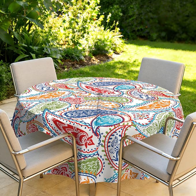 Outdoor Tablecloth with Umbrella Hole Elegant Zipper Patio Table Cloth for Outdoor Patio Garden Yard Decor